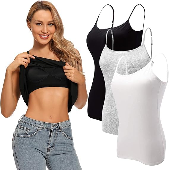 Women Camisole with Built-in Bra Cup Strap Supportive Padded Tank Top Layering Cami Undershirt for Yoga-picture-24