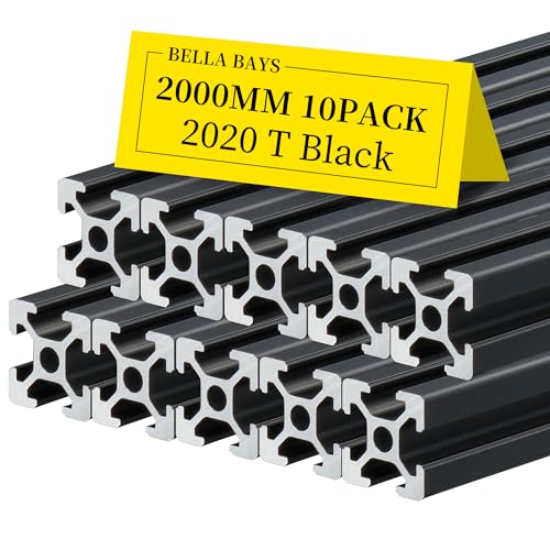 BELLA BAYS 10pcs 78.74 inch 2000mm 2020 T Slot Aluminum Extrusion Profile European Standard Anodized Black Extruded Linear Rail Guide Frame for 3D Printer Laser Engraving Machine CNC Workbench DIY
