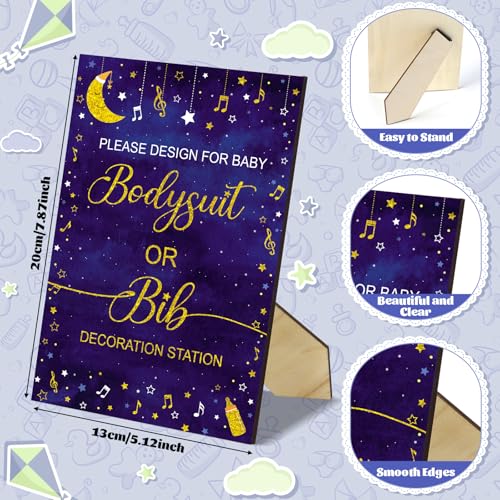 201 Pcs Baby Shower Set Baby Shower Game Sign Baby Bib Bodysuit White Baby Bib Newborn Bodysuit Baby Shower White Decorating Kit(Twinkle Twinkle Star)3