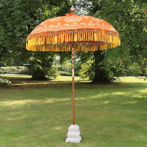Oriental Galerie Bali Sonnenschirm Balinesischer Schirm Garten Baumwolle Handarbeit Retro Dekoschirm 2-teilig ca. 180 Ø cm Orange Gold mit Gelb Model Bella