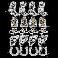 SUPERDANT 20pcs Cowboy Elements Iron on Rhinestones Transfer Cowboy Boots Crystal Heat Transfer Stickers Western Iron on Decals Rhinestone Patches for T-Shirt Clothing Tote Bag DIY Art Craft Gifts