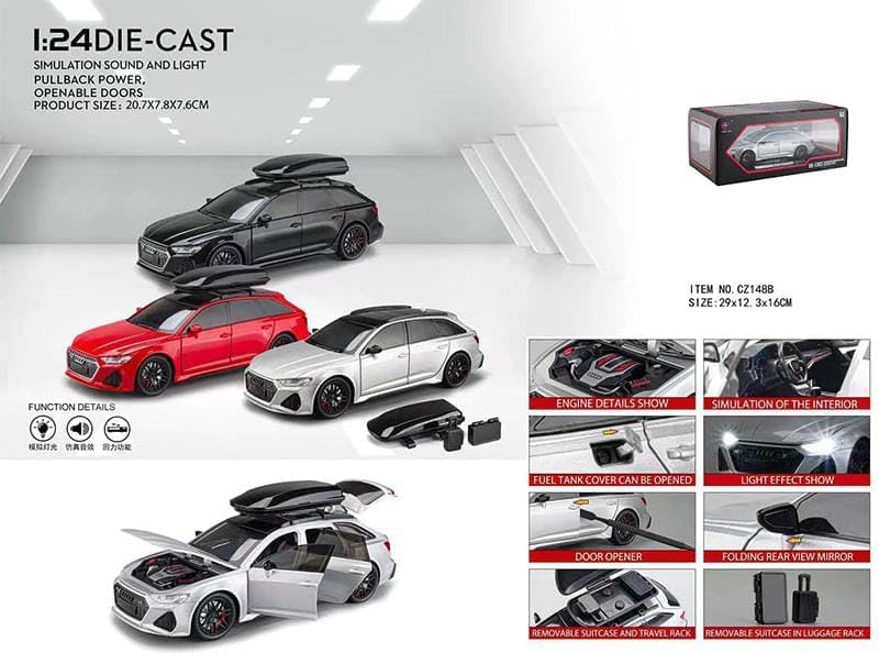 Image of 1 /24 Big RS6 Car Toy Metal Pull Back Diecast Car with Openable Door and Sound Light, Gifts Toys for Kids【 Colors as Per Stock 】