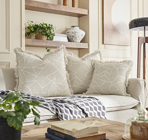 Cocoploceus Boho Pillow Covers 24X24 Set Of 2 Throw Pillow Covers Stone Washed Geometric Triangle Pattern Euro Shams Decorative Cushion Covers For Couch Sofa Bedroom Car (Beige #TOP1