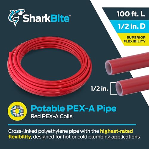 Image of SharkBite 1 /2 Inch x 100 Feet Red PEX-A, Made in the USA, Flexible Water Pipe Tubing for Plumbing, UA60R100