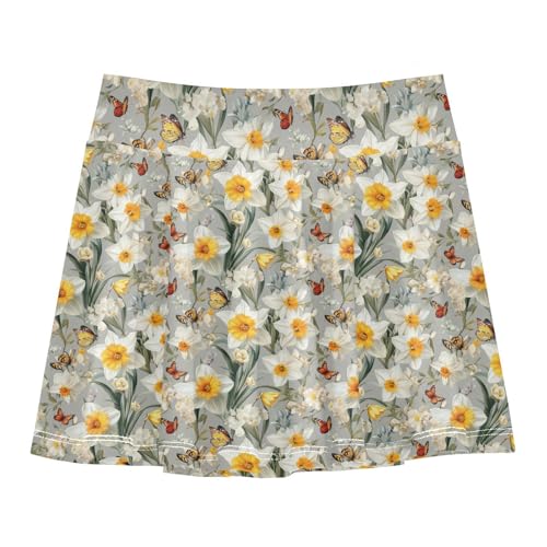 Daffodils in Gray Flowy Girls Skorts with Built-in Shorts Cheer Skirt Toddler Athletic SkortWith Pockets