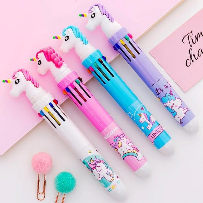 MINtile Unicorn 5-in-1 Multicolor Ballpoint Pens for Kids – Cute Cartoon Pens for Writing ...