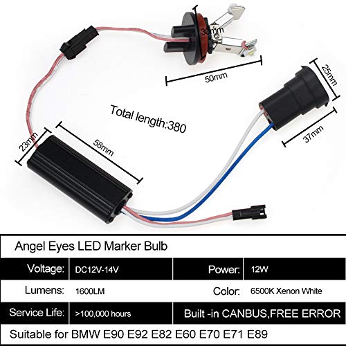 Bombillas H8 LED Angel Eyes 12W para BMW E90 E92 X5 E70 Z4 E89 Sin Error CANBUS 2