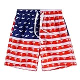 Cozople Boys American Flag Swim Trunks Size 10-12 Funny USA Flag Print Bathing Suit with Mesh Lining Stretchy Quick Dry Swim Shorts for 4th of July