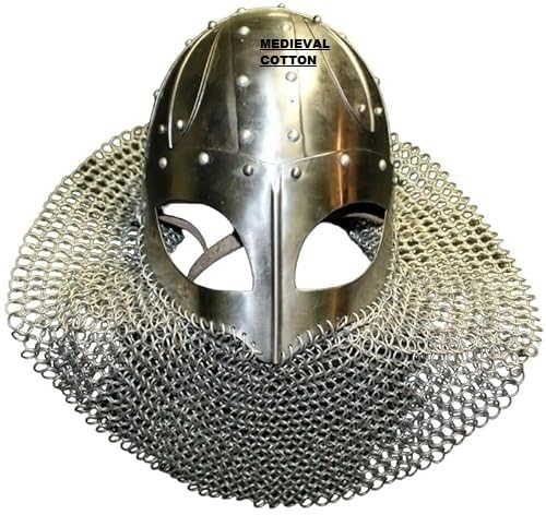 Medieval cotton Handmade Viking Chainmail Helmet Metal Viking Mask Large Size Headwear Norse Warrior Helmet Chainmail Armor Viking Cosplay Helmet