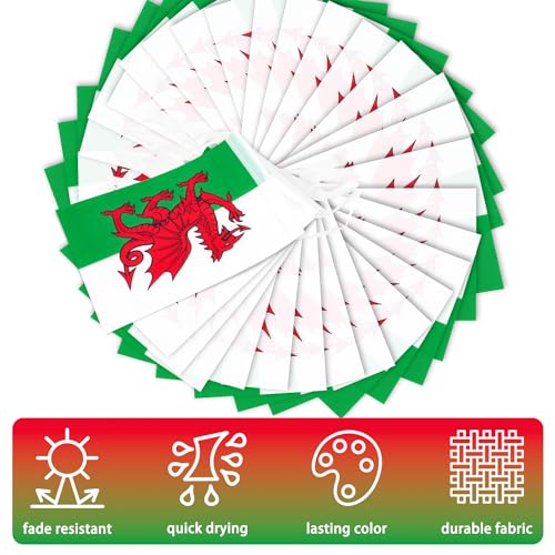 Image of Wales String Flag Pennant Banner, Small Mini Welsh Flags Bunting Banner, National Country Decoration for School, Party, Sports Events, Patriotic Festival, 33 Feet 30 Flags