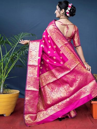 Image of Women's Kanjivaram Silk Saree with Blouse Piece, Banarasi Style,