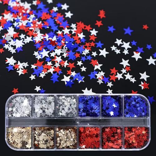 Image of 3 Box Star Nail Glitters Sequins Iirdescent Hographic Colorful 3D Flakes Gradirnt Nail Glitter Design Independence Day Shiny Glitter Powder Manicure for Women Nail Art DIY Decorations Charms
