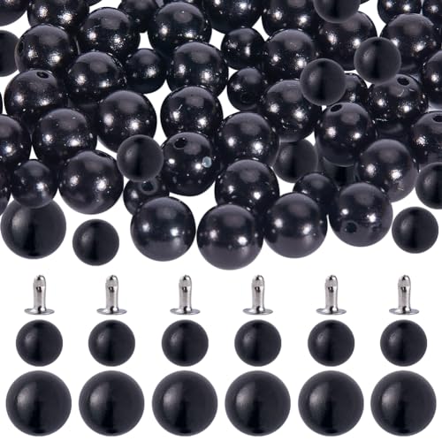GORGECRAFT 1 Box 200 Set 2 Size Pearl Rivets Studs Black Round Plastic Pearls Buttons Stud with Pins Kit for Clothing Hat Bags Shoe Embellishments DIY Knitting Sewing Crafts Jewelry Making Supplies