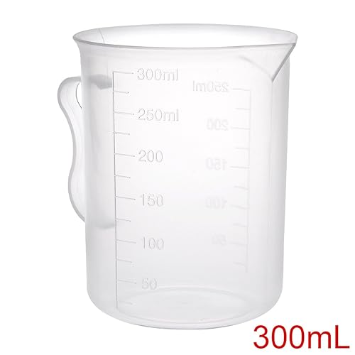 Miniatura 6 de uxcell Taza de medición 10.1 fl oz PP plástico graduado vaso de precipitados transparente con mango para líquidos de cocina de laboratorio 3 unids