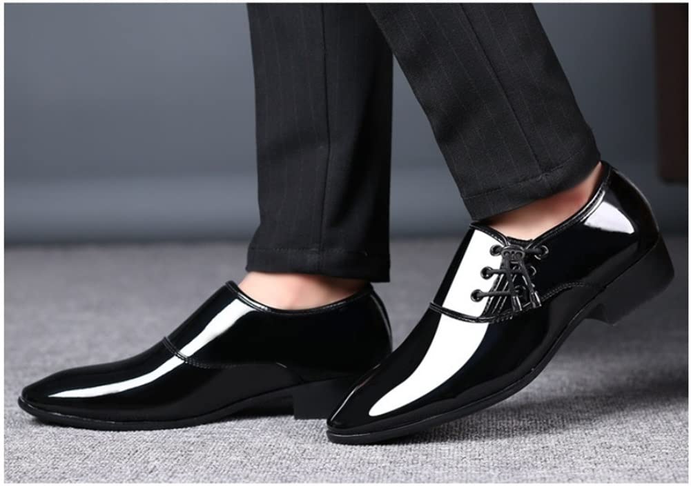 Oxford Scarpe Eleganti da Uomo Stringate Punta Arrotondata Pelle Microfibra Lucida Suola Bassa in Gomma Festa Antiscivolo