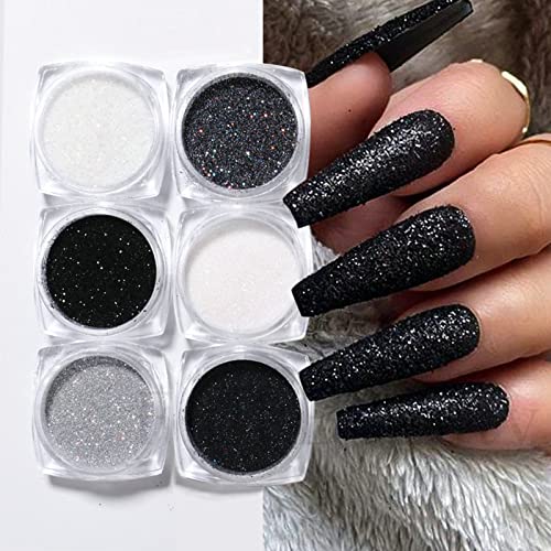 6 Color Nail Glitter Powder Black White Dust Sugar Powder, Superfine French Nail Sugar Glitter Iridescent Candy Coat Nails Sweater Design Manicure Decorations Diy Crafts #TOP13