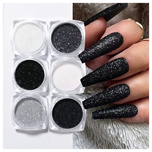 6 Color Nail Glitter Powder Black White Dust Sugar Powder, Superfine French Nail Sugar Glitter Iridescent Candy Coat Nails Sweater Design Manicure Decorations DIY Crafts