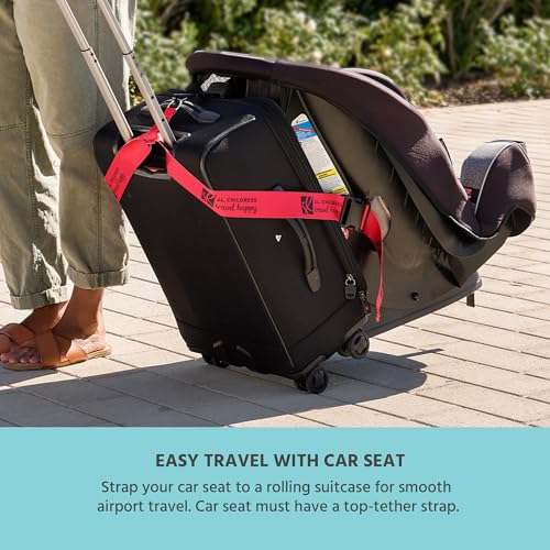 Image of J.L. Childress Car Seat Luggage Strap, Travelt Belt for Airplane, Red | Strong, premium nylon webbing luggage strap attaches baby car seat to rolling suitcase to easily transport through airport