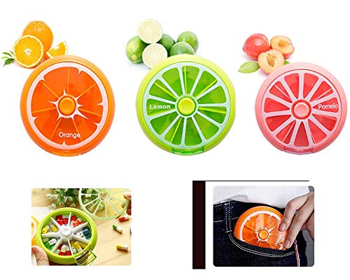 ho Caja para medicamentos giratoria portátil, una caja de almacenamiento de la vitamina del bolsillo de una semana, 3 colores verde, naranja y rosa