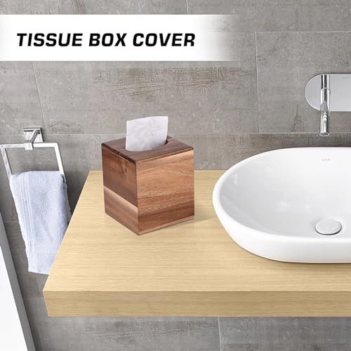 Kydifs TISSUE-W1 Box Cover Square, Acacia Wood Tissue Box Holder With Slide-Out Bottom, Wooden Tissue Box Cover Cube For Bathroom thumb #6