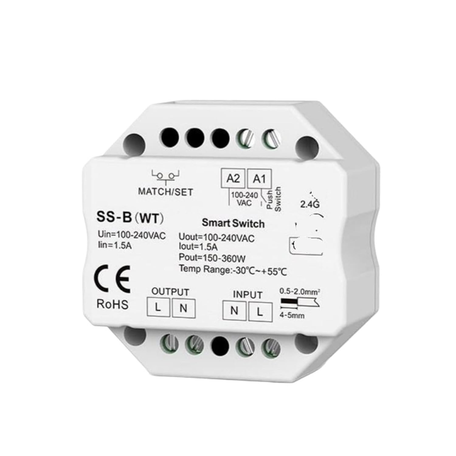 1 Pcs SS-B 1.5A Push Switch SS-B (WZ) 1CH*1.5A Push Switch SS-B (WT) Push Switch AC100-240V Smart Switch(SS-B WT)