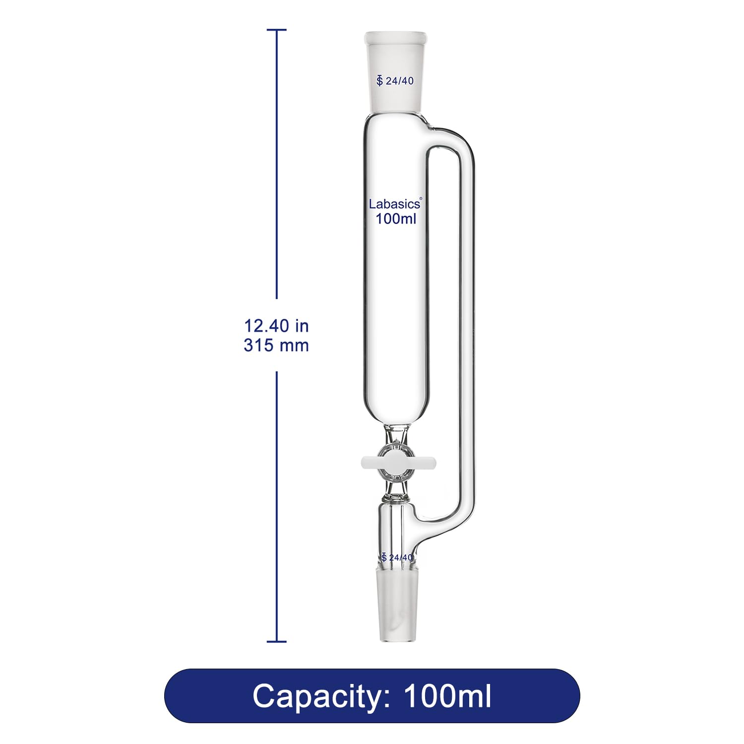Labasics Wyrównywanie Ciśnienia Lejek, Borokrzemowe Szkła Lejek 24/40 Wspólne, ze PTFE Stopcock do Laboratorium, 100 ml