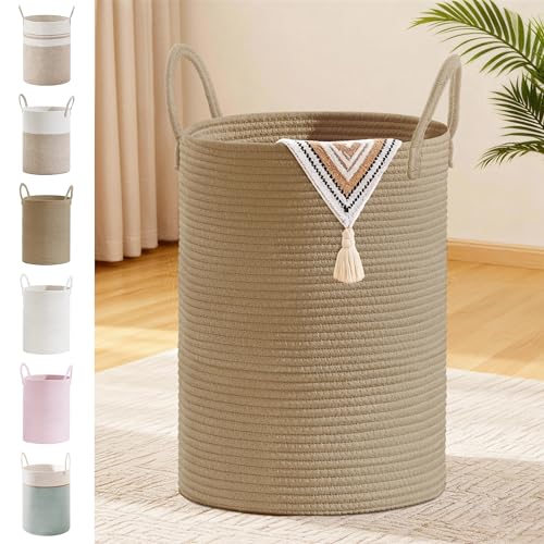 Image of 72L Large Tall Cotton Rope Laundry Basket with Handles, Jute