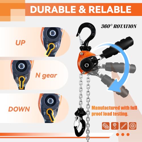 TKK Mini Lever Chain Hoist 1/4 Ton - 550lbs Capacity, 10ft Lift, Safety Hooks - Portable Manual Hoist for Garages, Warehouse, Automotive - Come Along Winch, Ratchet G80 Chain Fall Hoist - Thumbnail 3