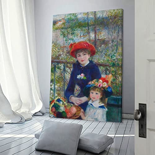 Pierre Auguste Renoir Wall Art, Two Sisters On The Terrace By Pierre Auguste Renoir Giclee Prints Canvas Wall Art Poster, 12X15 Inch Framed Ready To Hang, Pierre Auguste Renoir Impressionist Style Wall Art For Living Room Bedroom Bathroom Wall Decor #TOP2