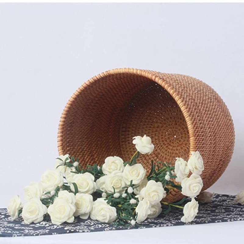 Koolouispoper Handmade Rattan Trash Can, Cylinder Storage, Desktop Trash Can, Rattan Trash Can Storage Basket (20CM)