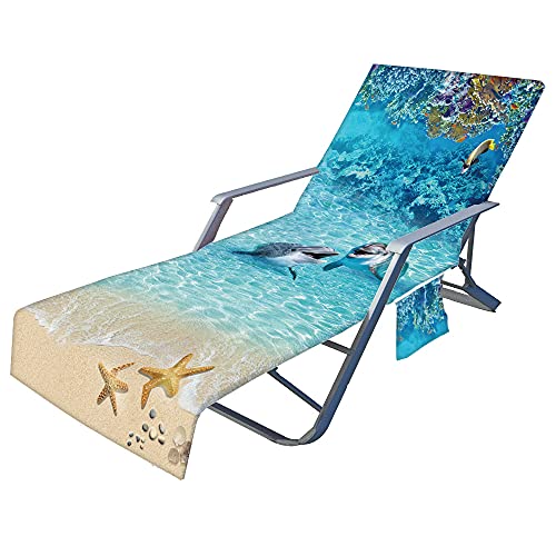 FANSU Serviette pour Transat Plage, Serviette pour Chaise Longue de Jardin Bain de Soleil avec Poches Latérales Poids Léger Microfibre Portable ​Océan 3D...