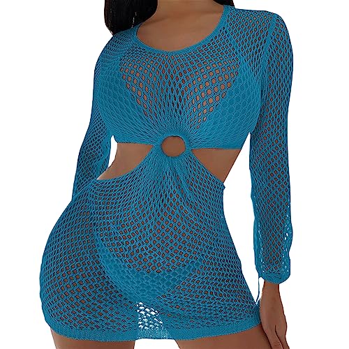 Zxfdsfdbnm Vestido de playa Cuello redondo Mangas Croché Trajes de baño Revestimiento Ahuecado Traje de baño Ropa de playa