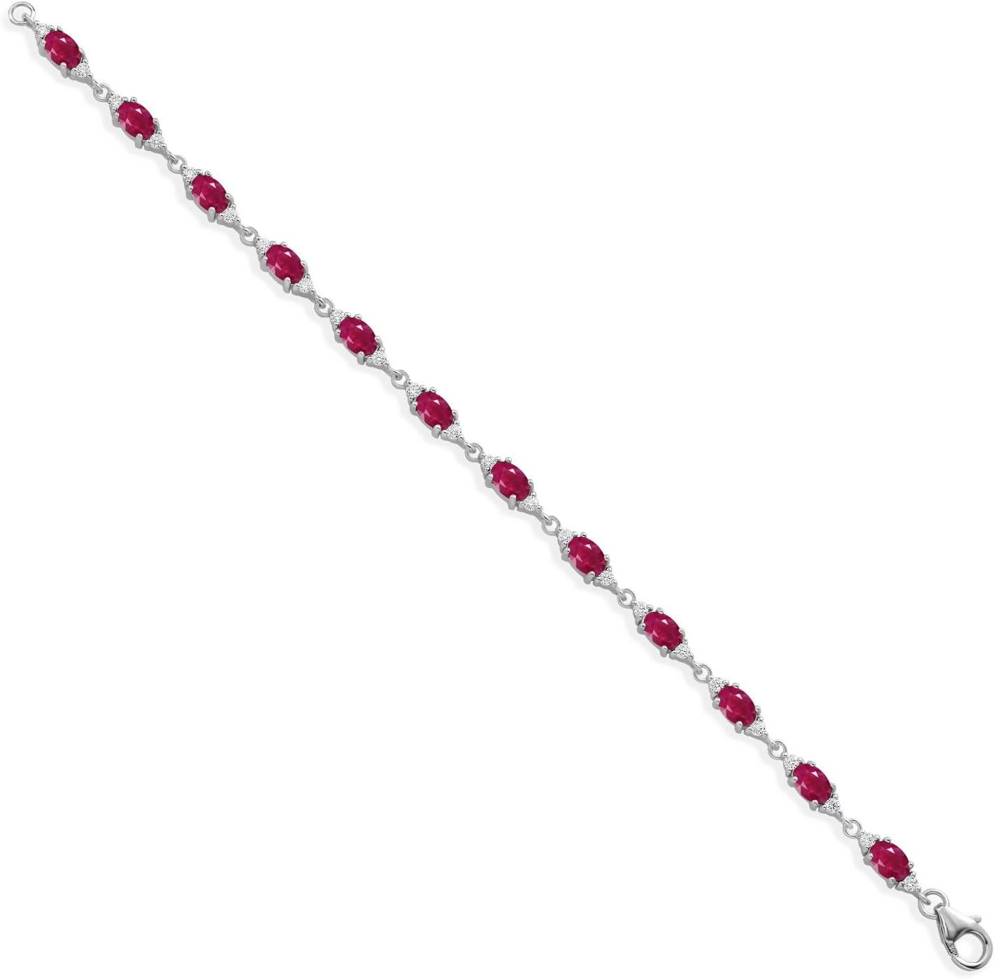 Gem Stone King 925 Sterling Silver Red Ruby and White Moissanite Tennis Bracelet For Women (8.11 Cttw, Gemstone Birthstone, Oval 6X4MM, 6.5, 7, 7.5 Inch) - Image 3