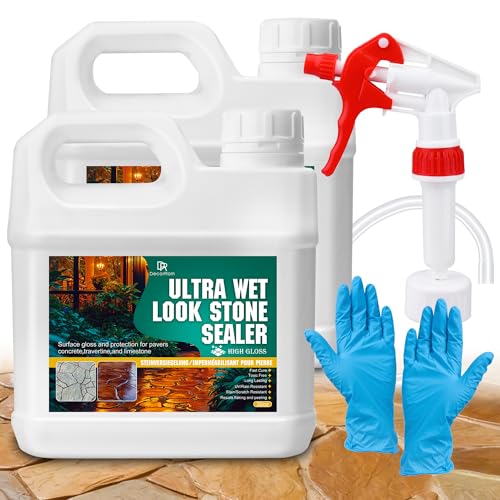 Wet Look Stone Sealer - 0.5 Gallon Concrete Sealer & Paver Sealer with High Gloss Finish, Stain...