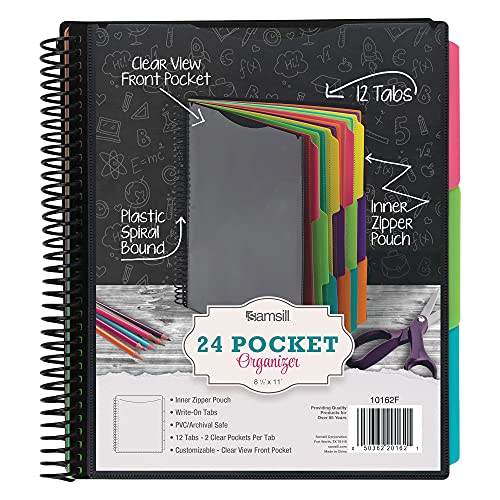 Samsill 24 Pocket Spiral Project Organizer With 12 Dividers, Customizable Front Cover, Erasable Write On Tabs In Fashion Colors, Pocket Poly Project Organizer #TOP6
