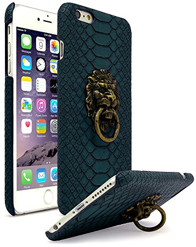 Bastex iPhone 6 Plus Case, Ultra Slim Fit Protective Vintage Rock Lion Head Door Knocker, with Blue Gator Skin Textured PU Leather Fashion Hard Back Cover for Apple iPhone 6s Plus