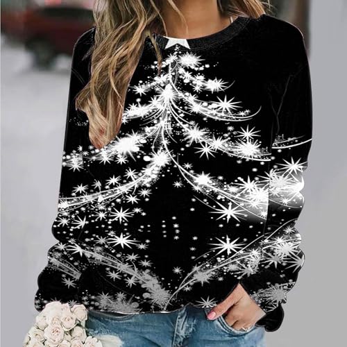 Christmas Sweatshirts for Women 2024 Glitter Xmas Tree Graphic Long Sleeve Crewneck Shirt Casual Fall Winter Pullover2