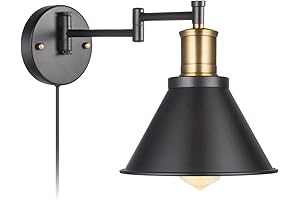 Swing Arm Wall Lamp Plug-in Cord Industrial Wall Sconce, 1-Light Bedroom Wall...