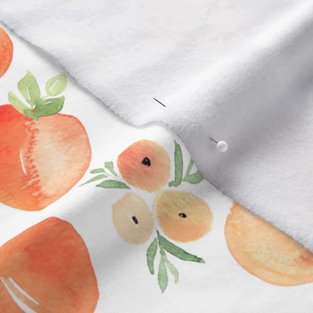 Spoonflower Fabric - Painted Peaches Fruit Peach Summer Garden Food Kitchen Printed on Polartec(R) Fleece Fabric by The Yard - Sewing Blankets Loungewear and No-Sew Projects