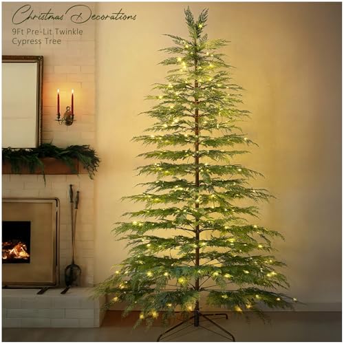 Christmas Tree - Christmas Decorations - 9 Ft Pre-Lit Twinkle Artificial Christmas Cypress Tree with...