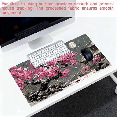 Image of Nuxovilar Professional Large Mouse Pad & Computer Game Mouse Mat (35.4x15.7IN, Japanese Cherry Blossom & Moon Art) (90 * 40cm Japanese Cherry Blossom)
