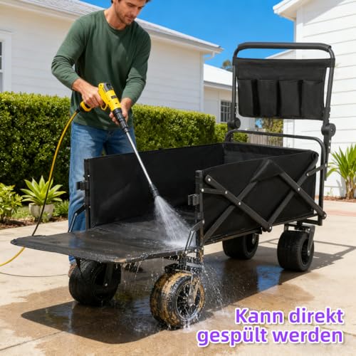 GGW Hundewagen bis 50kg Klappbar, Hundebuggy mit LUFTLOSEN All-Terrain Reifen & Höhenverstellbarem Griff, Hintertür für einfaches Ein-/Aussteigen, für große Hunde, seniore Hunde, nach Operation