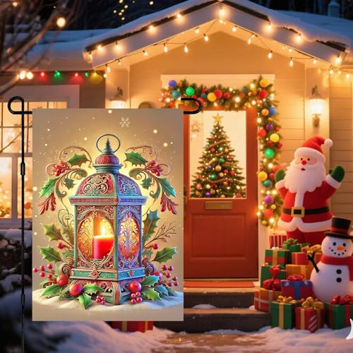 Image of BlissYard Christmas Garden Flag 12x18 Inch Lantern Holly Yard Decor