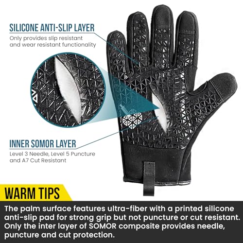 TAILI Level 3 Needle, Level 5 Puncture Resistant Men Work Gloves, Grip Enhanced A7 Cut Resistant Safety Gloves, Touchscreen and Breathable, Black, Large (L)