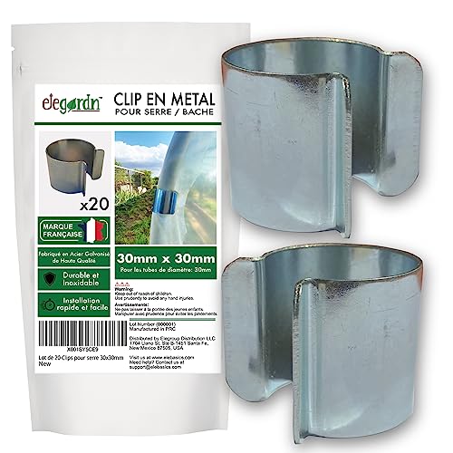 Elegardn Lot de 20 Clips pour Serre 30mm x 30mm Clips pour Serre Tunnel Bâche de Jardin Clips Métal Revêtement Zinc