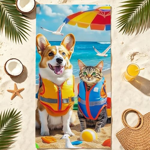Serviette de plage microfibre pour piscine et vacances grand drap de bain imprimé chien - 4