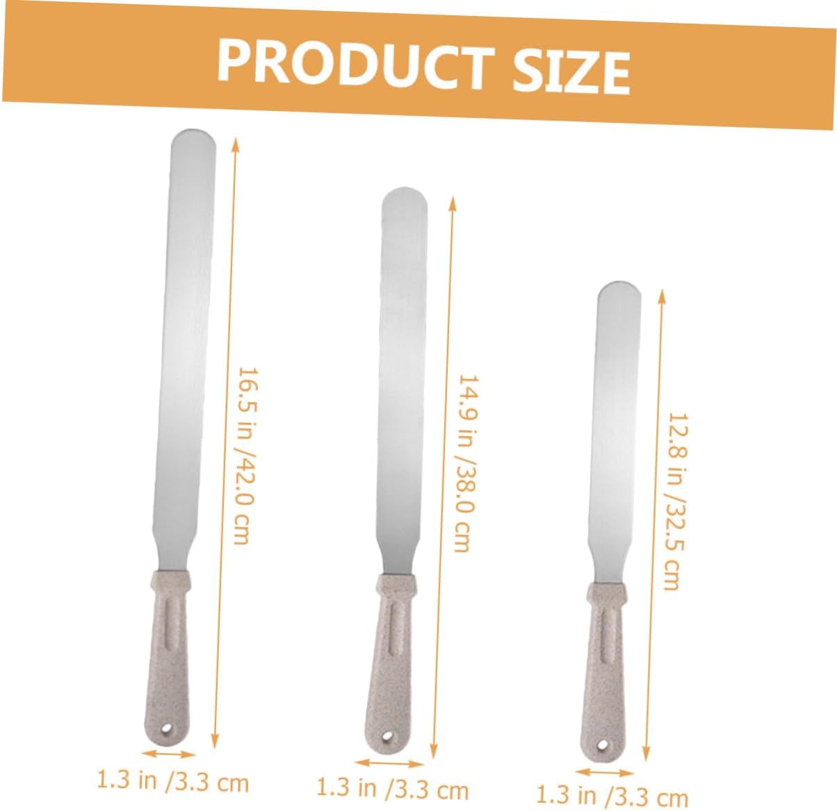Garneck 3pcs Wheat Straw Baking Spatula Set, 8/10/12 Inch Butter and Cake Frosting Scrapers with Stainless Steel Blades, Reusable Household Cake Decorating Tools for Kitchen Baking