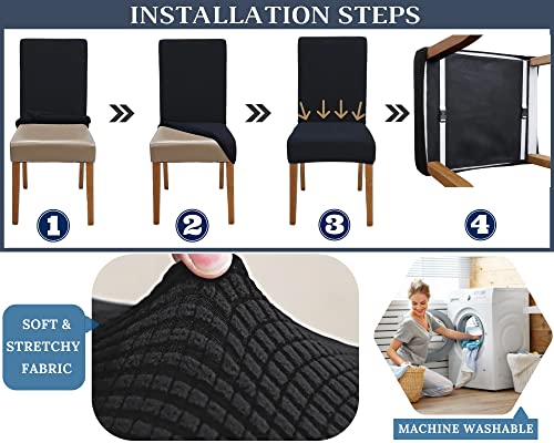 Springrico 6 Pack Dining Room Chair Covers With Seat Belt, Stretch Parsons Chair Slipcover Washable Kitchen Dining Chair Cover Removable Seat Protector Set Of 6, S1- Black #TOP4