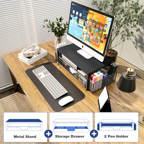 Image of OPNICE Desk Organizers and Accessories, Computer Monitor Stand Riser with Drawer and 2 Pen Holders, Printer & Laptop Stand, Office Desk Accessories & Workspace Organizers for Home Office Supplies