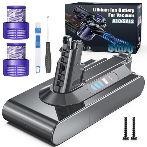 Morpilot 8000mAh Akku für Dyson V10 SV12 Ersatzakku für Absolute Animal Motorhead Fluffy Extra Cyclone Akku-Staubsauger mit 2 Filtern